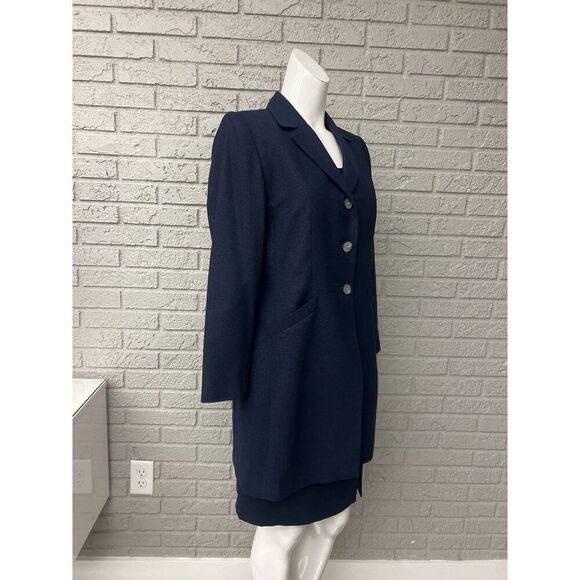 Le Suit Women Navy Sliver Shimmer Crepe 3 PCS Tank Skirt Jacket Suit Size 8P - Picture 12 of 15